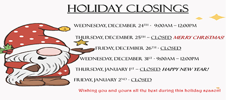 CHRISTMAS CLOSINGS